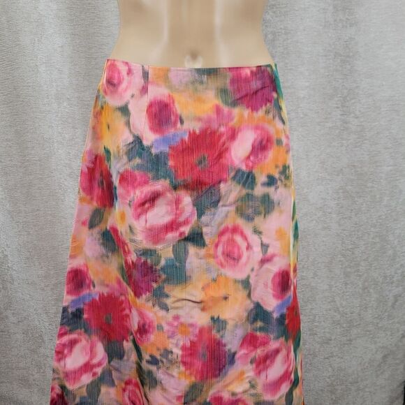 Cache Vintage Satin Taffeta Floral Pink and Orange Women's Maxi Skirt - Picture 8 of 12